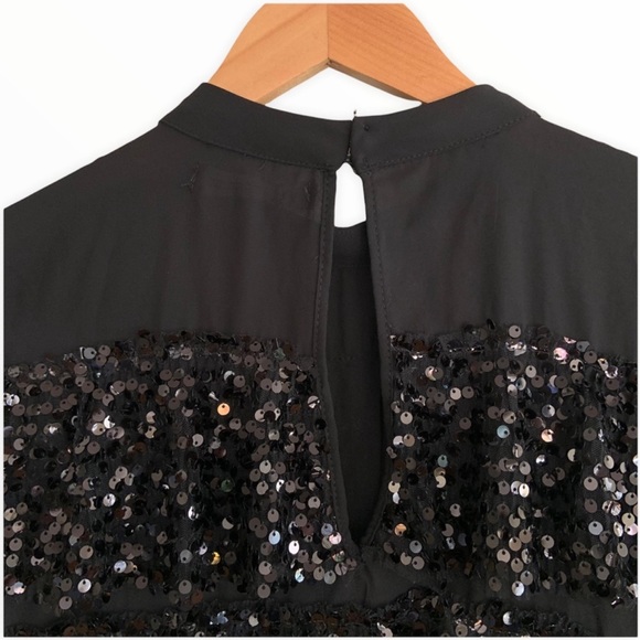 NWT Zara Tiered Sequins Black Dress Medium - Picture 3 of 4